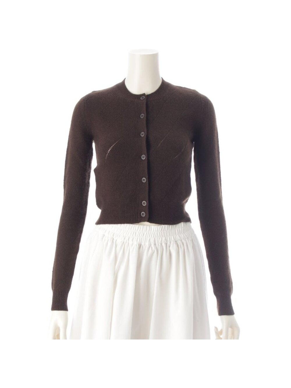 Prada Cashmere Agile Crew Neck Long Sleeve Cardigan Knit Top Brown 36